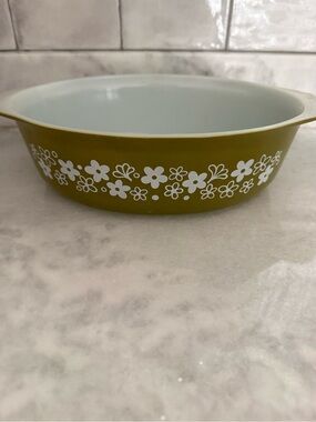 Pyrex Vintage Crazy Daisy Casserole Dish 2.5 Qt #045 Green Flower Pattern